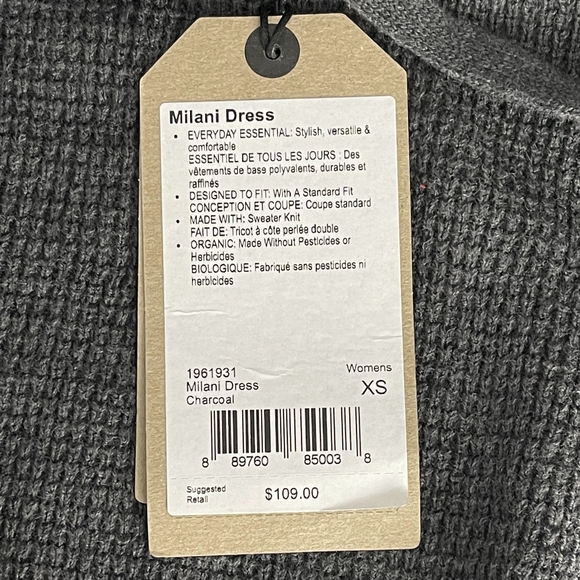 NWT prAna Miliani Dress in Charcoal XS Waffle Knit Drawstring Funnel Neck #7415 - Picture 14 of 16